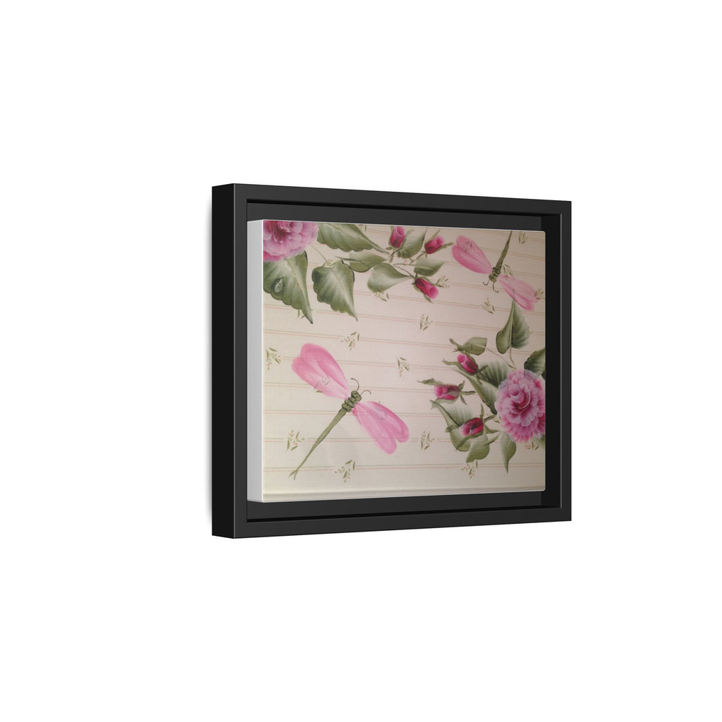 Pink Dragonfly Floral Framed Canvas Print