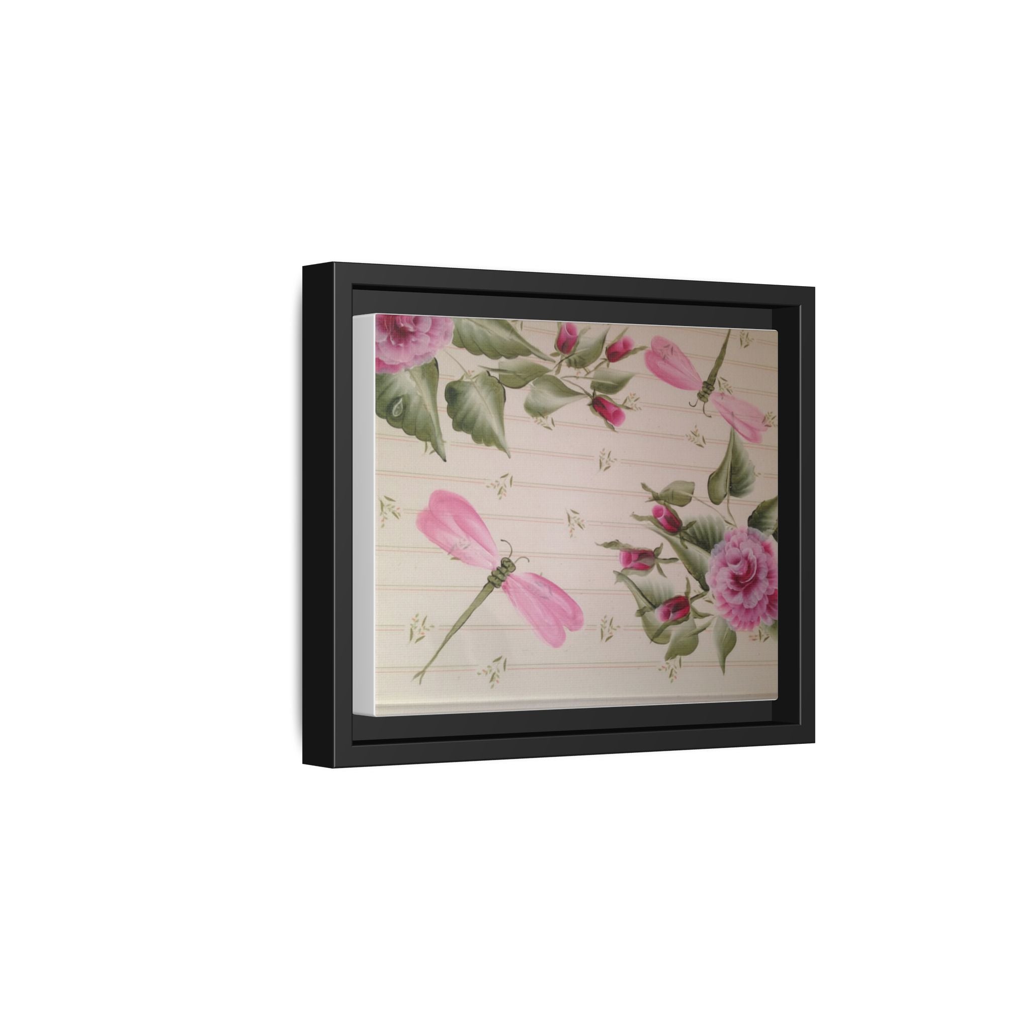 Pink Dragonfly Floral Framed Canvas Print