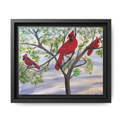 Framed Cardinal Canvas Print — Red Cardinals on Branches Wall Art