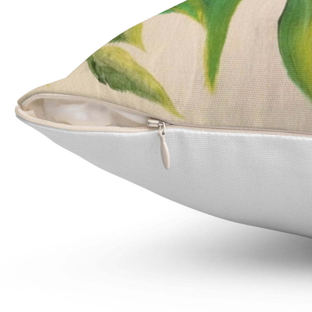 Tropical Parakeet Throw Pillow — Green Birds on Branch Decorative Cushion