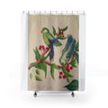 Tropical Parakeet Shower Curtain – Green Birds on Berry Branch Bathroom Decor