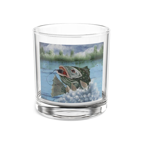 Black Bass Fish Whiskey Glass - 10oz Rocks Glass with Fish Art