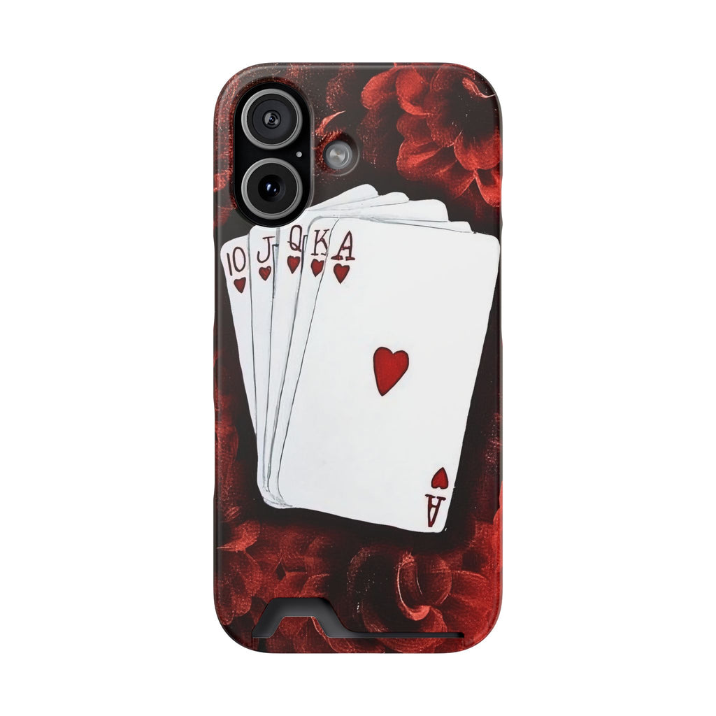Royal Flush on a Bed of Roses Phone Case with Card Holder | Hearts Playing Cards