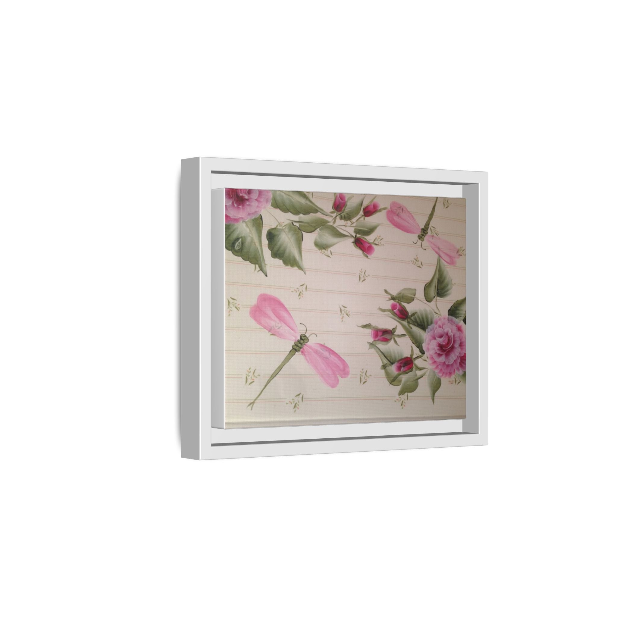 Pink Dragonfly Floral Framed Canvas Print