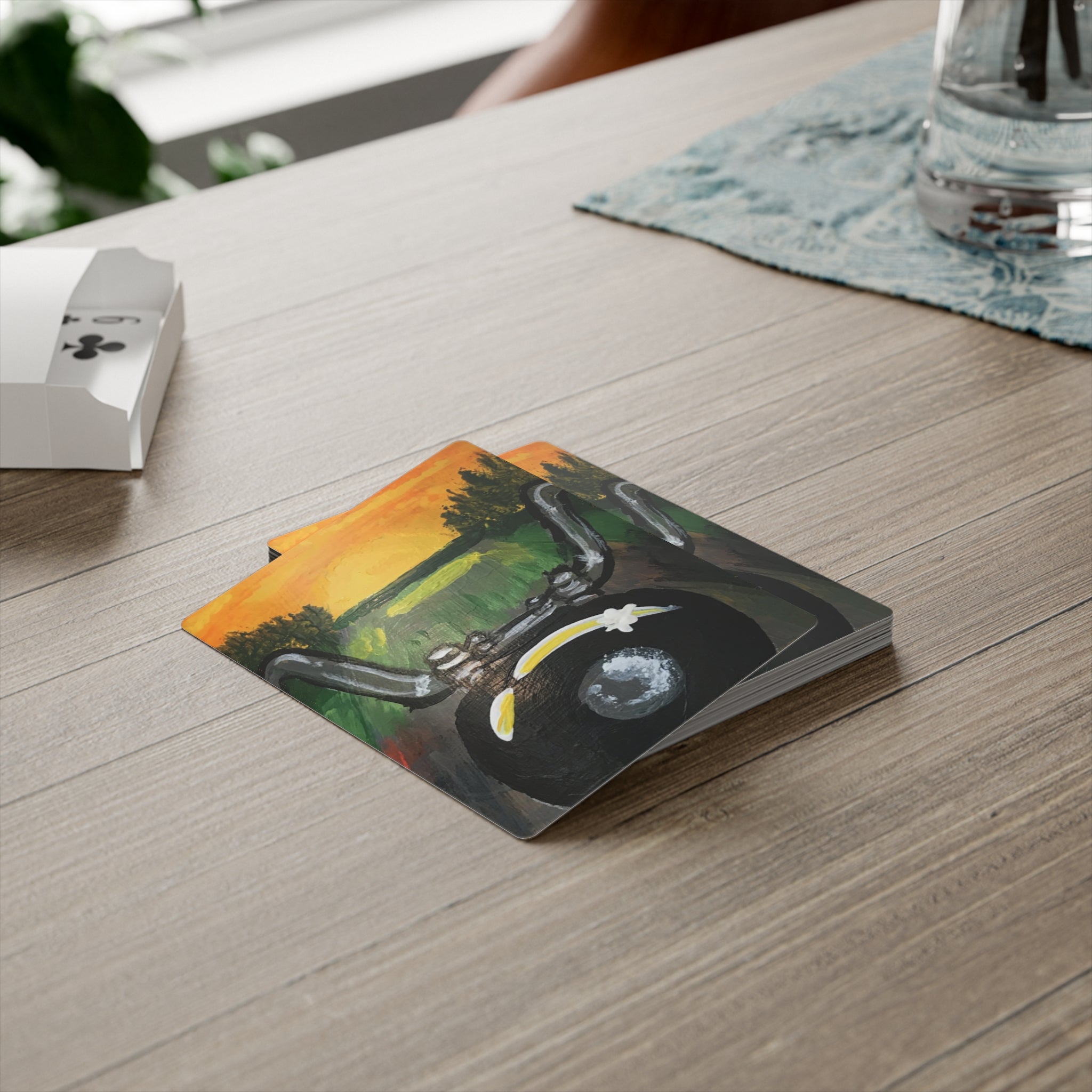 POV Motorcycle Sunset Poker Cards