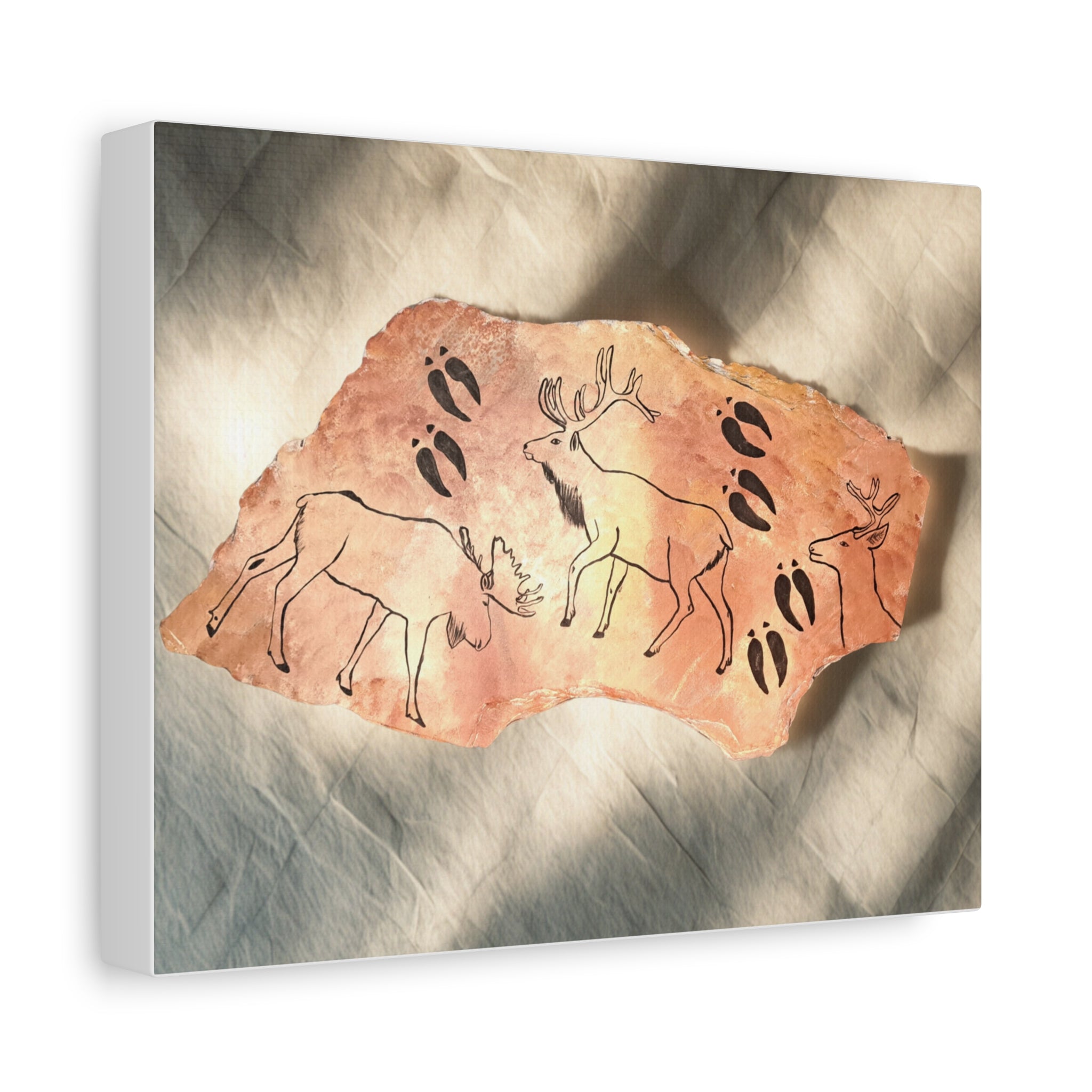 Caveman Painting Canvas Print — Rustic Wildlife Wall Art