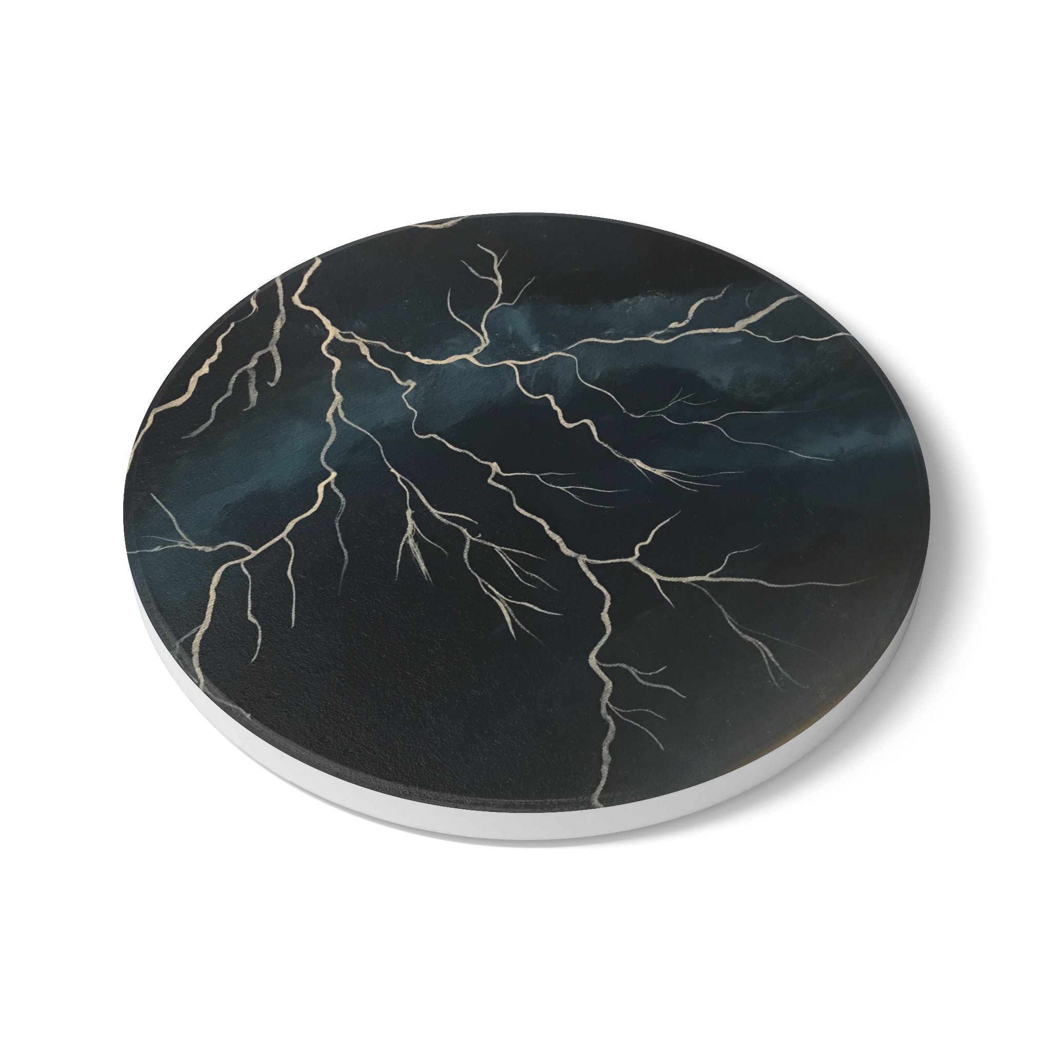 Lightning Storm Ceramic Coaster — Dark Blue Storm Cloud Drink Coaster