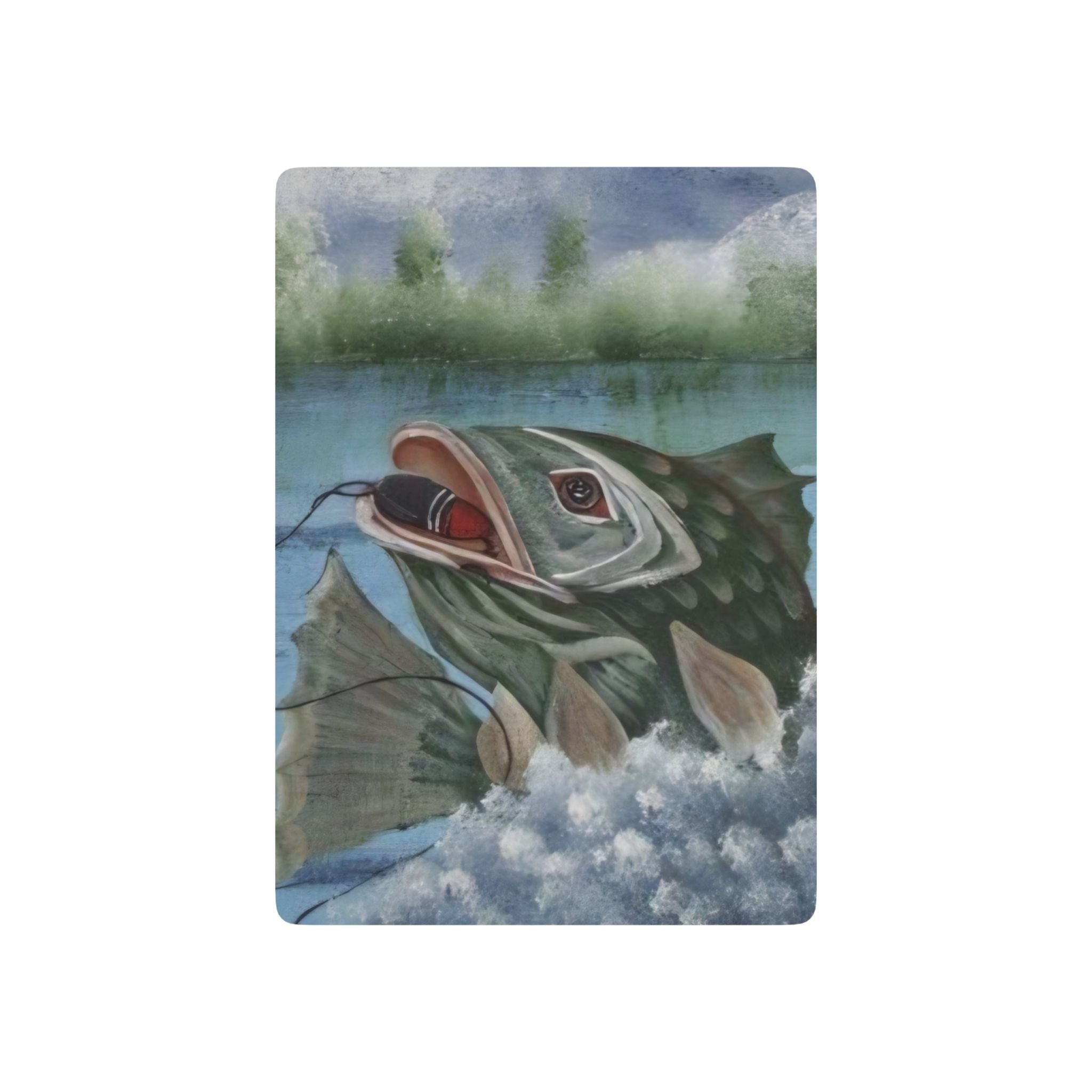 Black Bass on the Hook Poker Playing Cards — Illustrated Fish Back Design