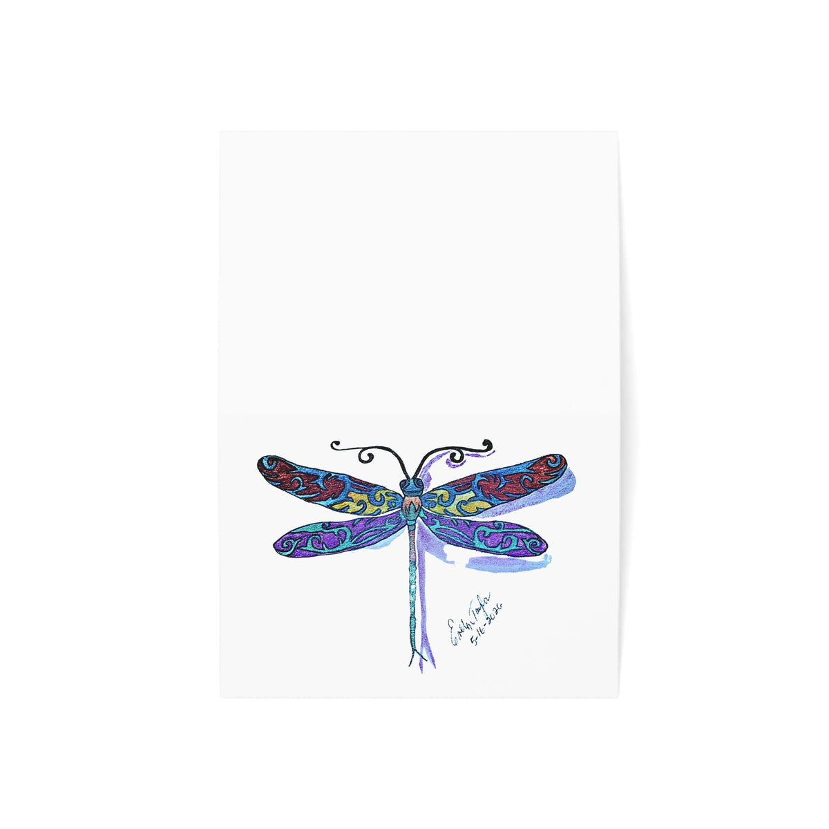 Dragonfly Holiday Card — Colorful Hand-Drawn Dragonfly One-Sided Card