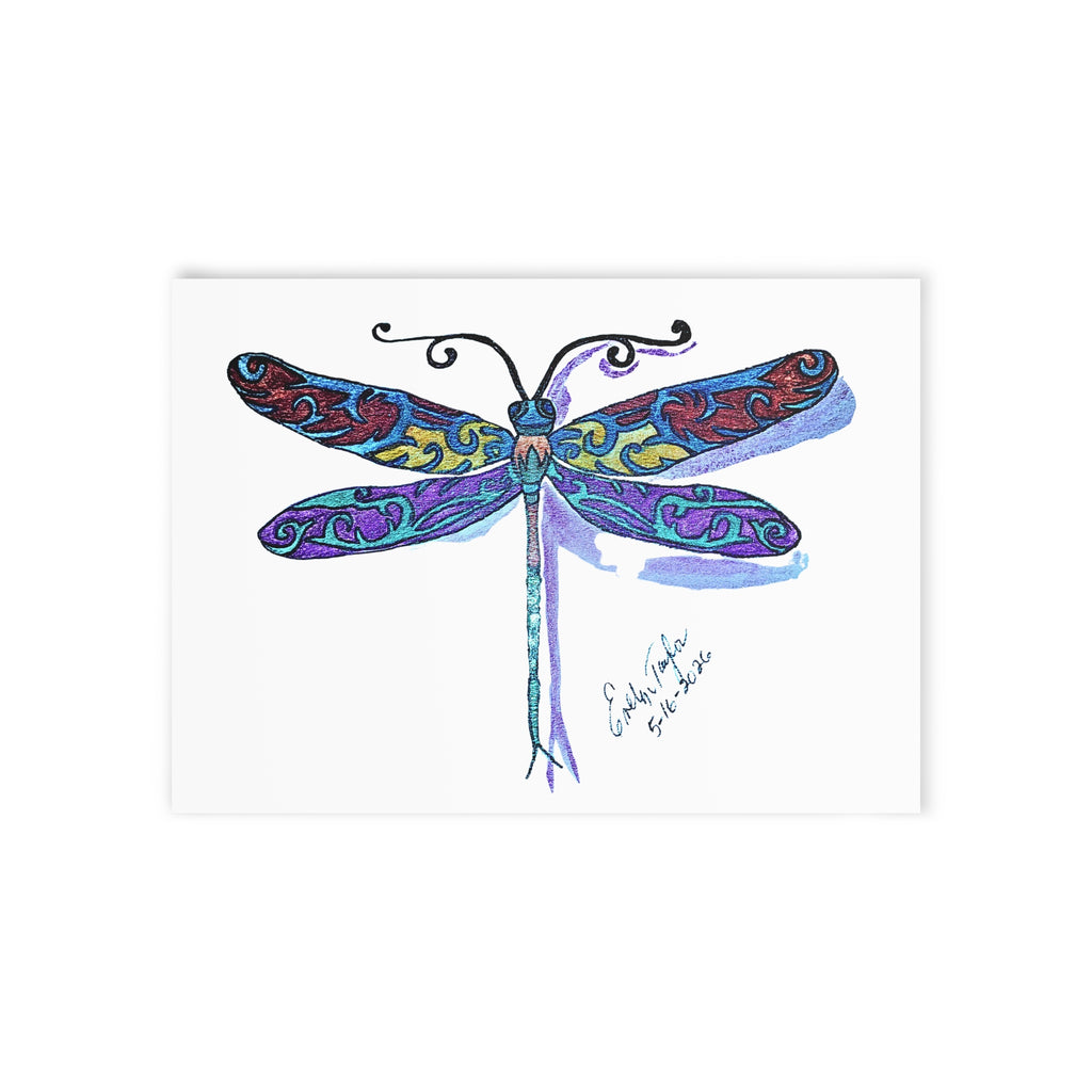 Dragonfly Holiday Card — Colorful Hand-Drawn Dragonfly One-Sided Card