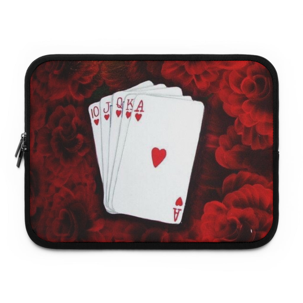 Hearts Royal Flush Laptop Sleeve — Red Rose Poker Design