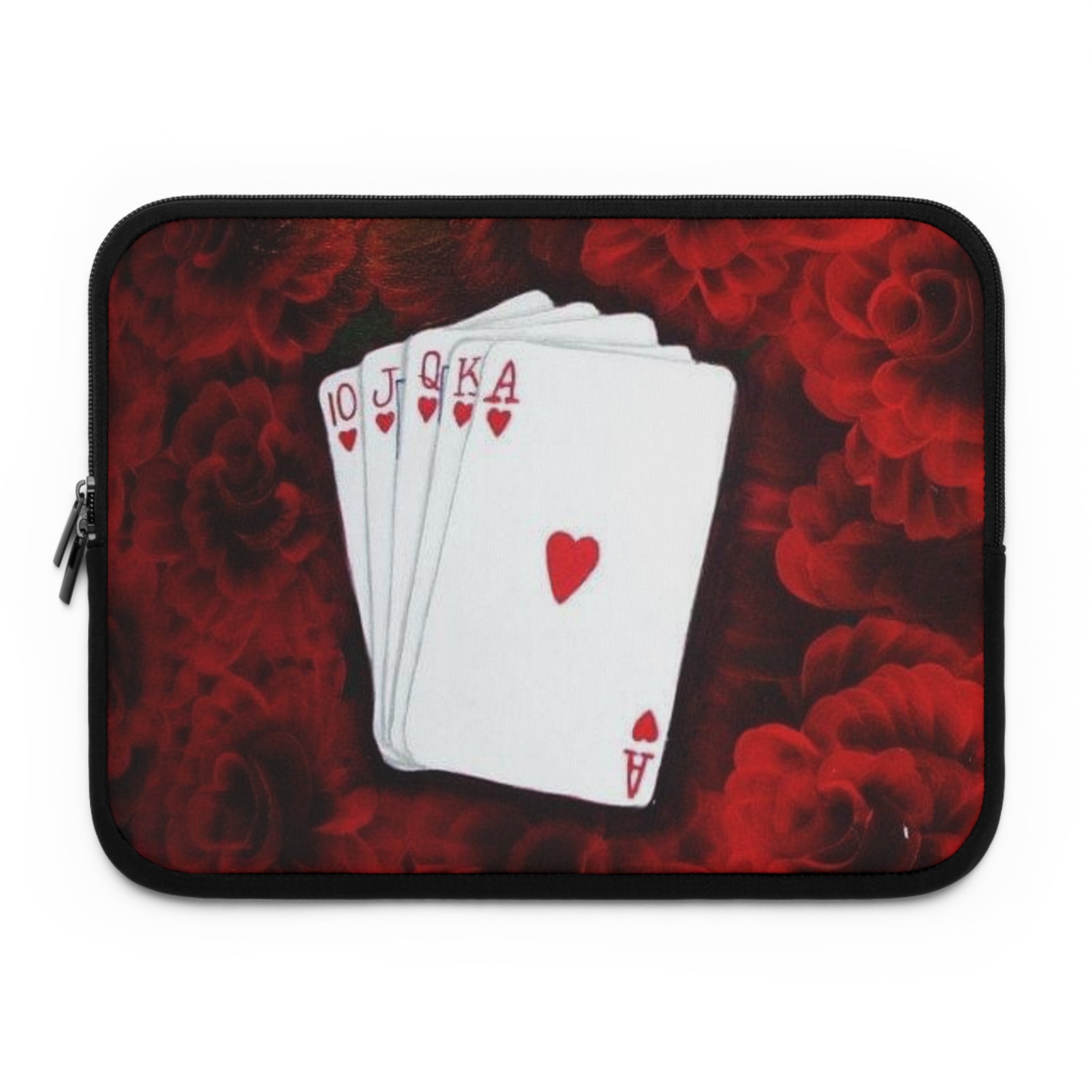 Hearts Royal Flush Laptop Sleeve — Red Rose Poker Design