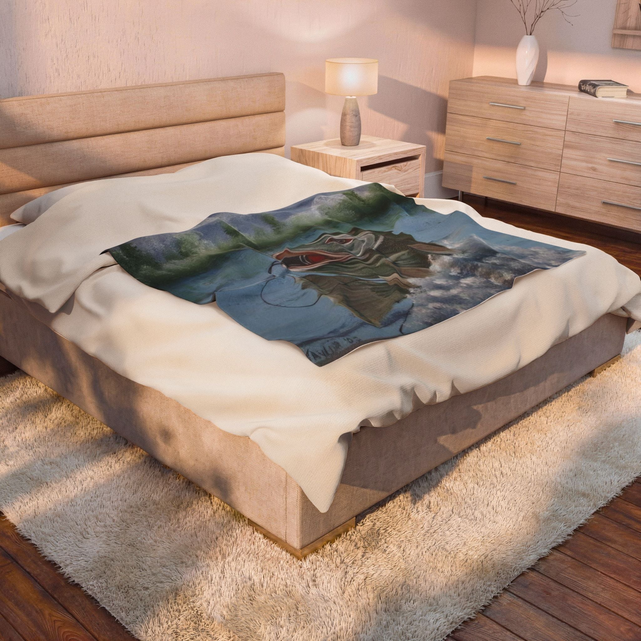Fish Jumping Trout Velveteen Plush Blanket — Cozy Fishing Cabin Throw