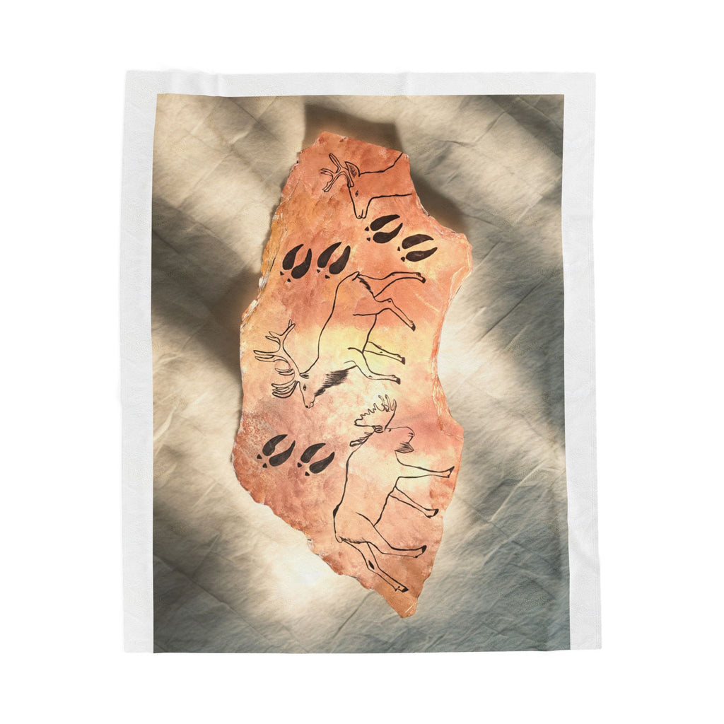 Cave Painting Velveteen Plush Blanket — Prehistoric Rock Art Design