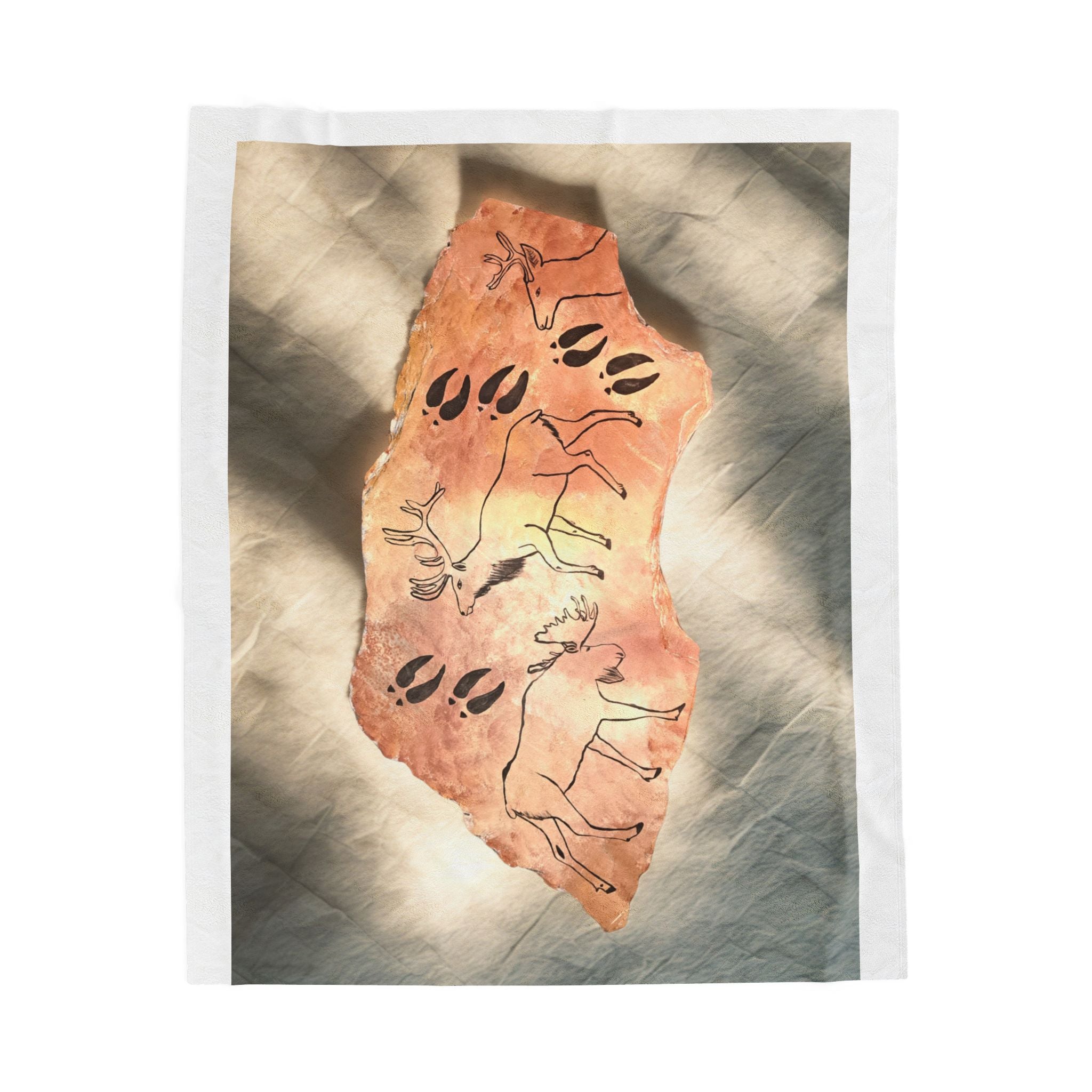 Cave Painting Velveteen Plush Blanket — Prehistoric Rock Art Design
