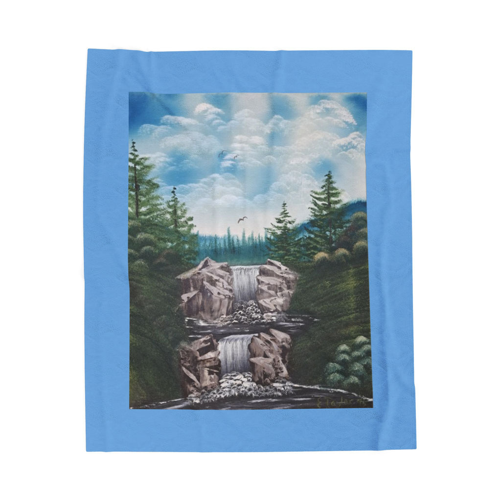 Scenic Waterfall Velveteen Plush Blanket — Cozy Nature Throw for Cabin, Camping & Home