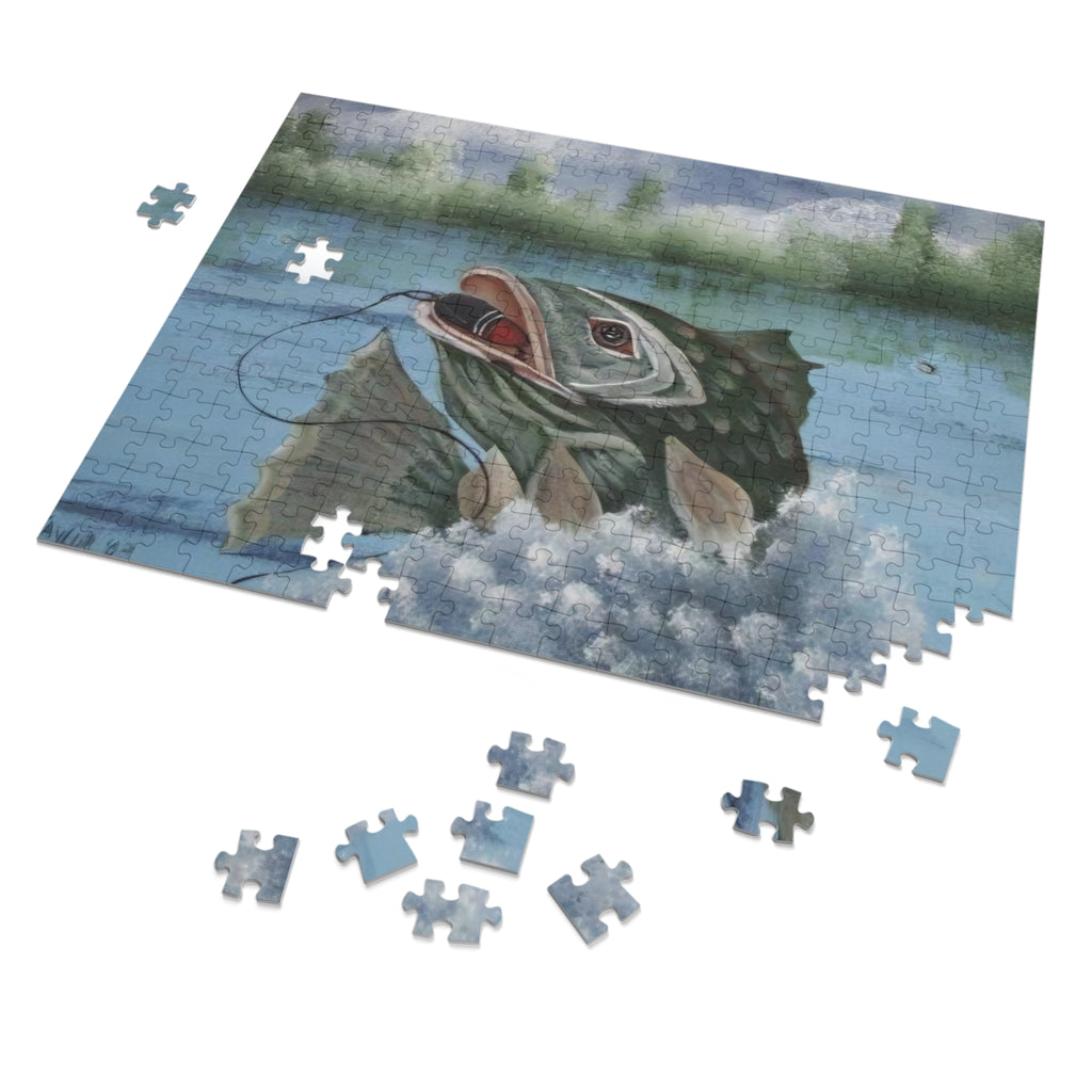Largemouth Bass Fishing Artwork Jigsaw Puzzle with Tin | Fish Puzzle