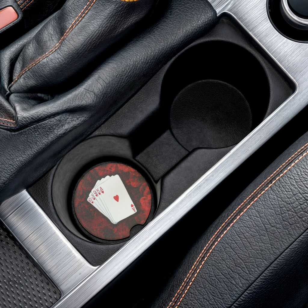 Poker Hand Soapstone Car Coaster — Royal Flush Hearts Car Cup Holder Insert