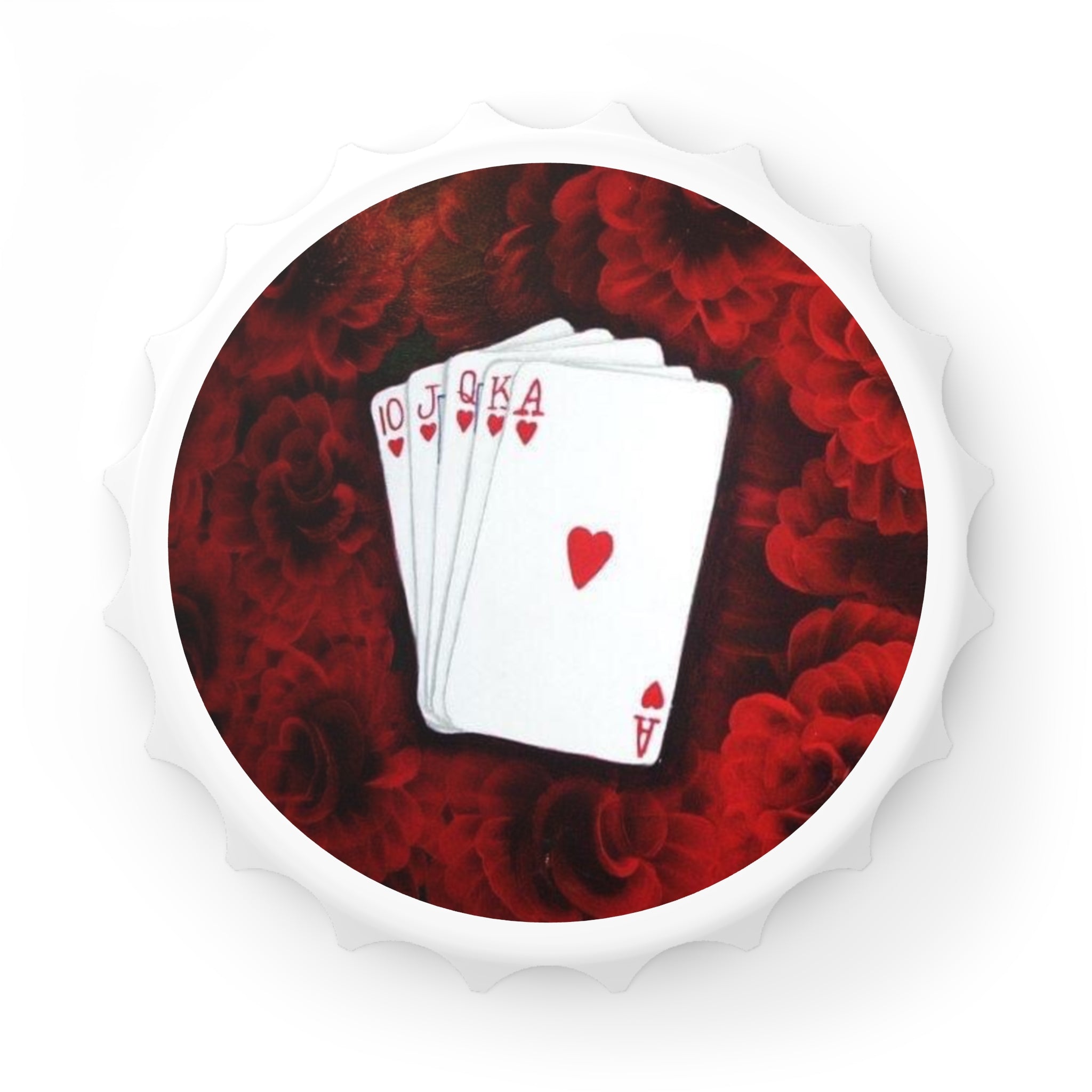 Playing Card Poker Bottle Opener — Ace & Royal Flush Heart Design