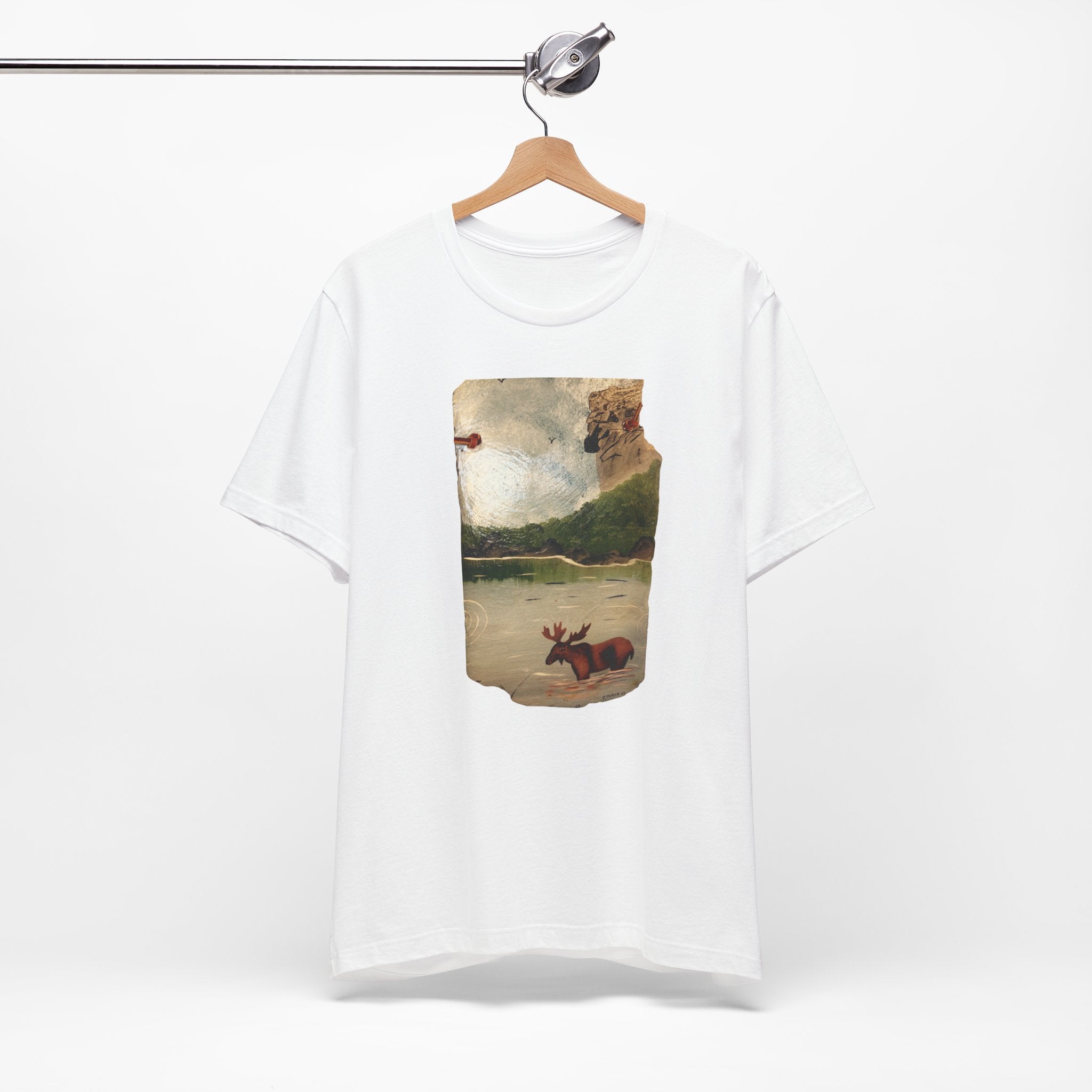 Moose at Lake T-Shirt | Vintage Nature Illustration, Woodland Landscape