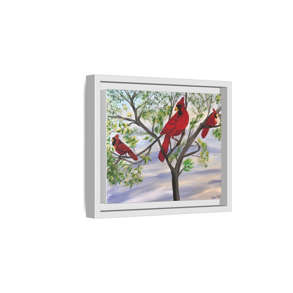 Framed Cardinal Canvas Print — Red Cardinals on Branches Wall Art