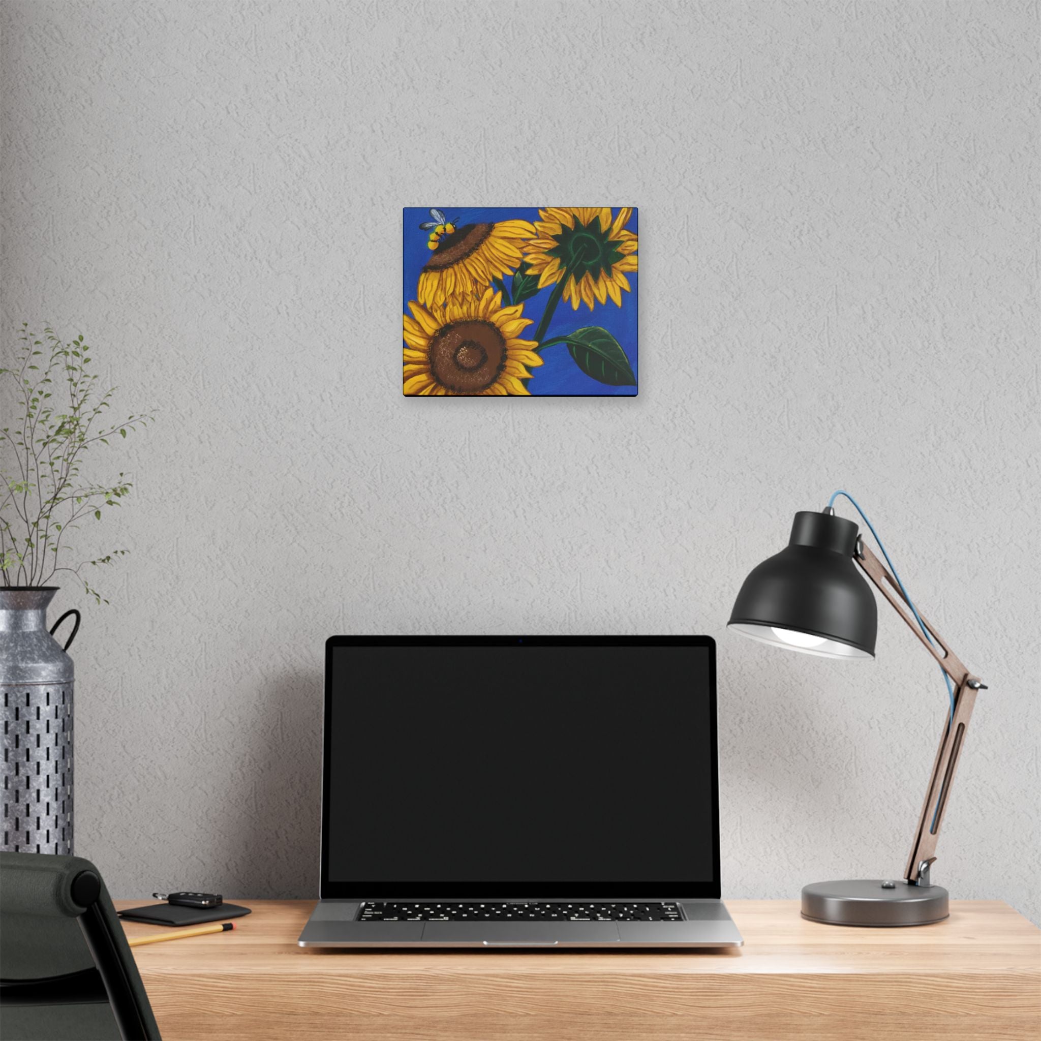 Sunflower Canvas Wall Art — Vibrant Bee & Sunflowers Stretched Canvas