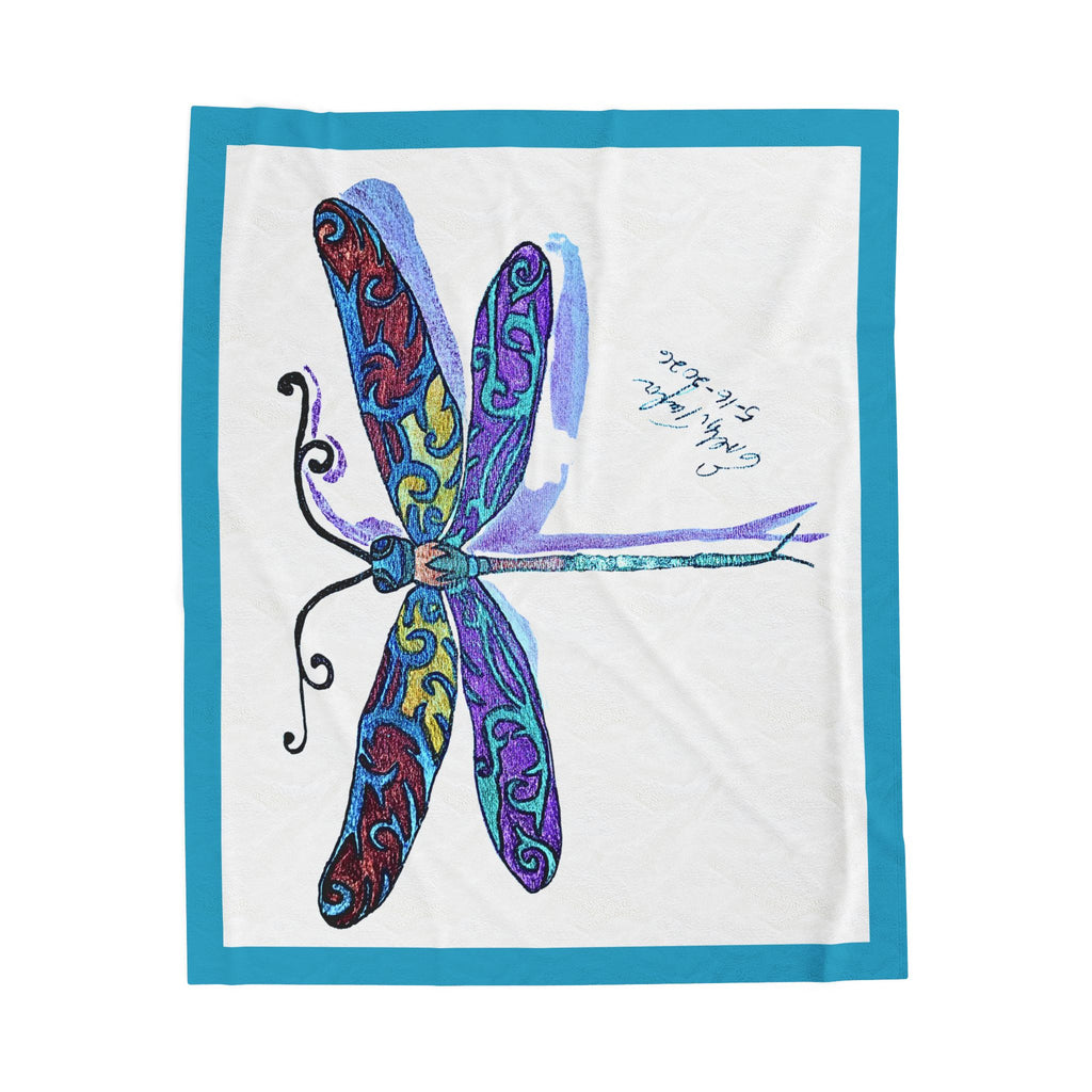 Velveteen Plush Blanket — Colorful Dragonfly Art Throw Blanket