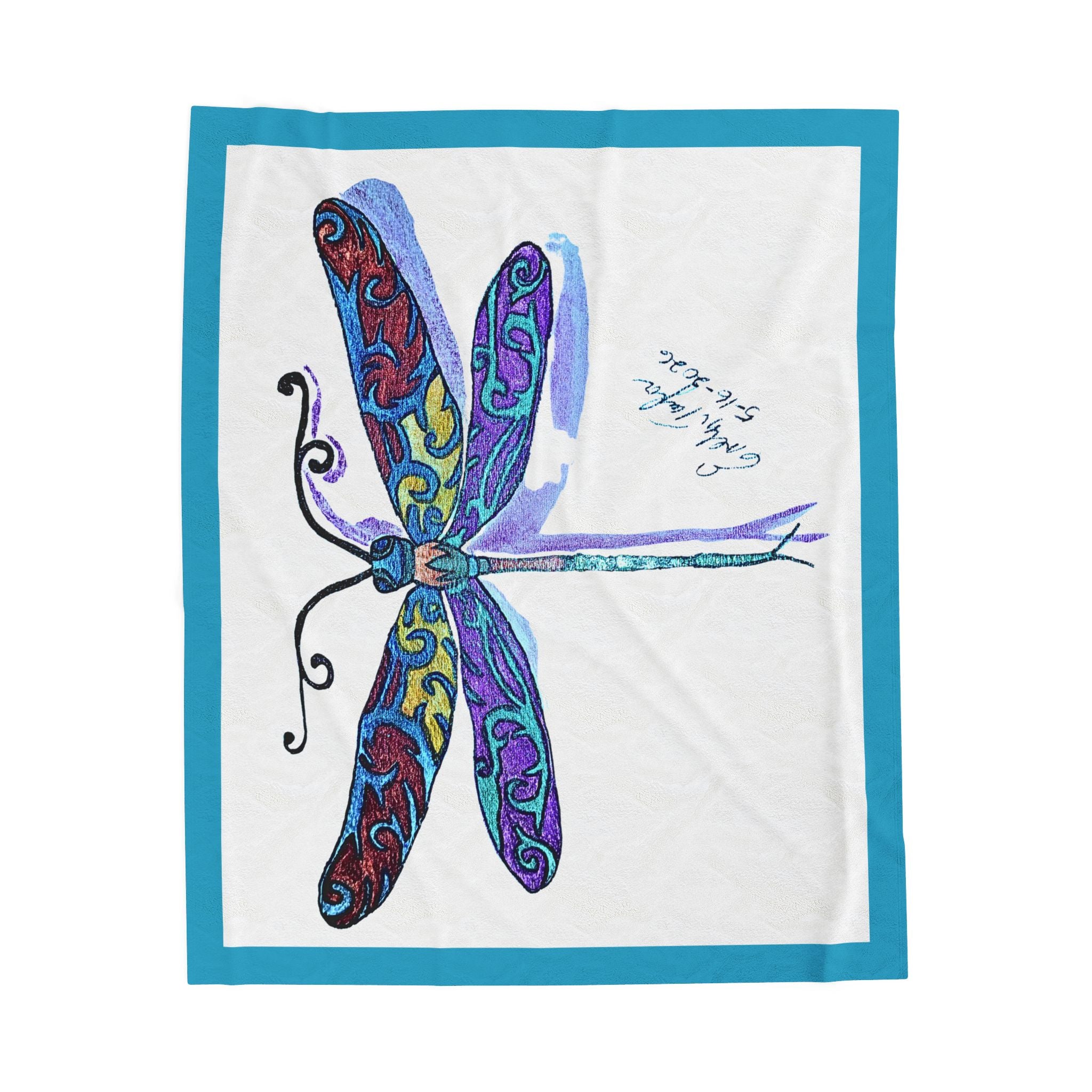Velveteen Plush Blanket — Colorful Dragonfly Art Throw Blanket