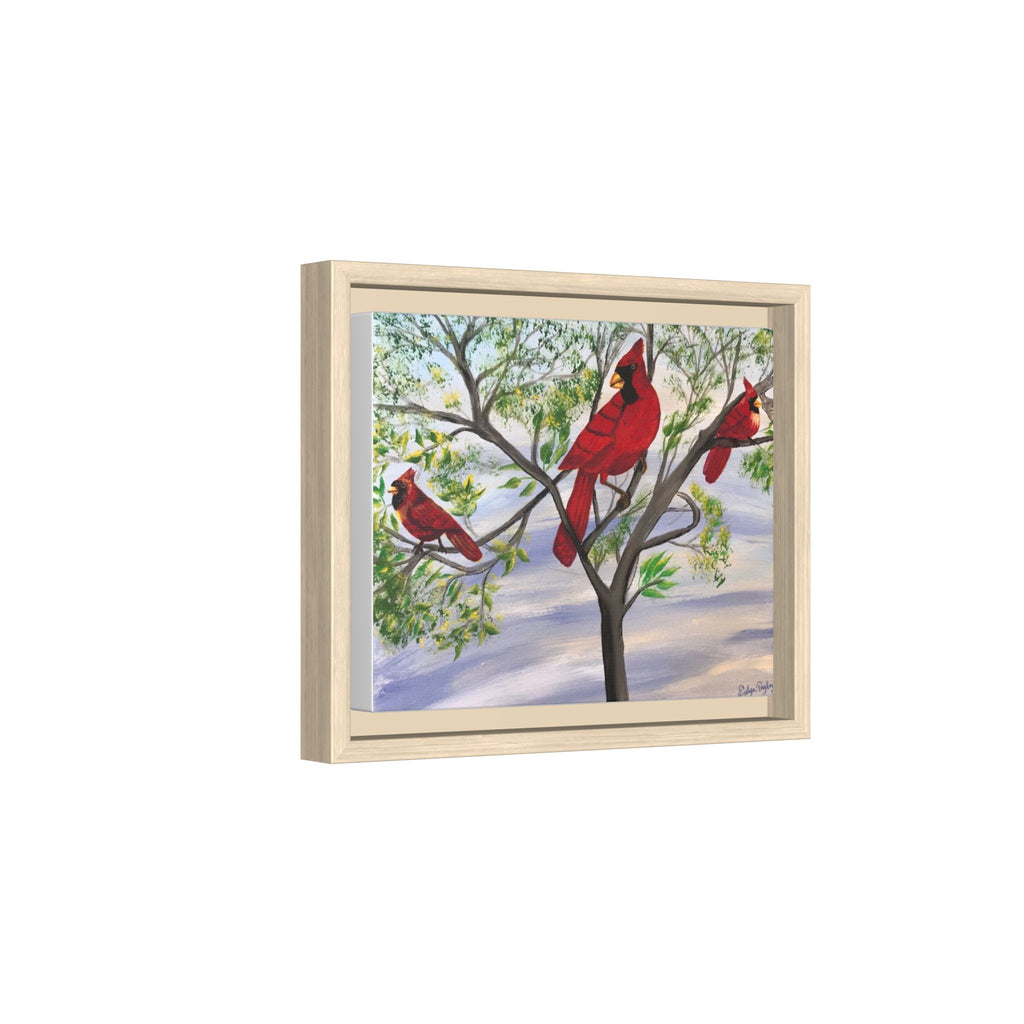 Framed Cardinal Canvas Print — Red Cardinals on Branches Wall Art